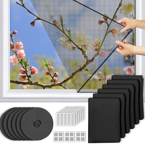 6 Pezzi Zanzariera per Finestra, 150x130cm Zanzariera Adesiva, 9 pezzi Riparazione per Zanzariere, 6 Rotoli di Nastro Autoadesivo, per Finestra, Non è Necessario Forare