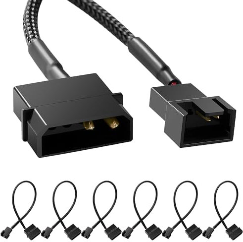 KUOQIY 6 PCS Molex to Fan Adapter Power Cable, 4 Pin Molex to 3 Pin / 4 Pin PMW 12V PC Case Fan Power Adapter Cable, Molex to Cooler Cooling Fan Power Cable
