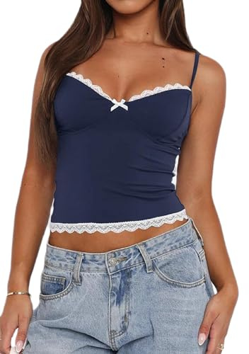 YILEEGOO Women Sexy Sleeveless One Shoulder Crop Tank Tops Ruched Tight Slim Fitted Workout Y2K Vest Top Trendy Cami Going Out Tops (Z9 Navy Blue, M)