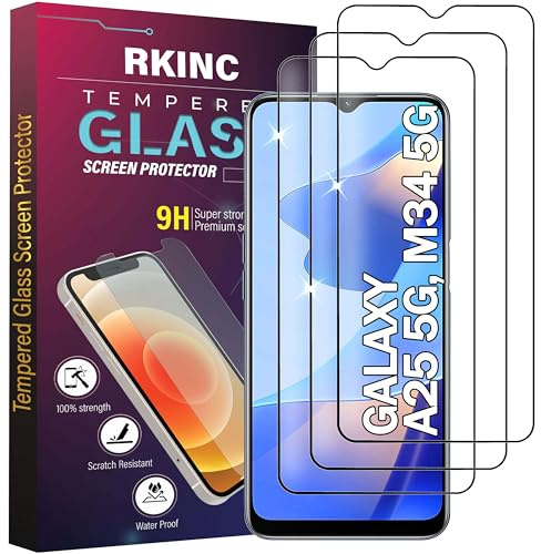 RKINC Verre Trempé [Lot de 3] pour Samsung Galaxy A25 5G, M34 5G, Film Protection écran, Dureté 9H 0,33 mm HD Glass [sans Bulles d'air][Résistant aux rayures][Garantie à vie]