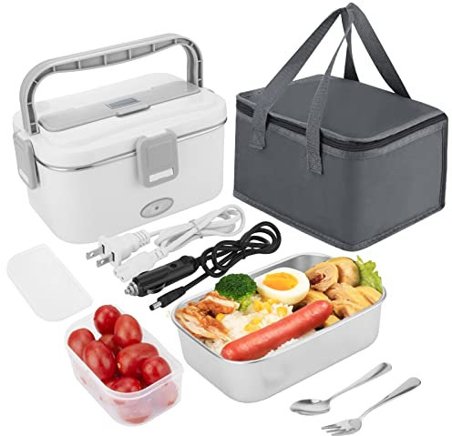 UKOFEW Fiambrera Electrica, 1.8L Taper Electrico para Comida, Termo Electrico 3 en 1 60W para Coche Camión y Trabajo 220V+12V 24V, Electrico Acero Inoxidable para Coche, Camión y Trabajo