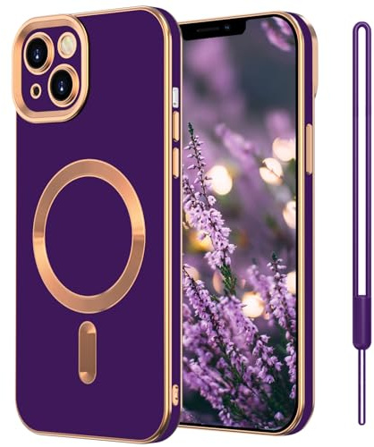 SouliGo Magnétique Coque pour iPhone 13 6,1 Pouces Compatible avec MagSafe, Étui pour iPhone 13 Protection d'objectif Tout Compris Slim Anti-Rayures Soft TPU Étui Housse, Violet Foncé