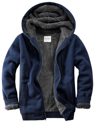 WINDFIT Sherpajacke für Herren, schwer, mit Reißverschluss, Kapuzen-Sweatshirt mit Tasche