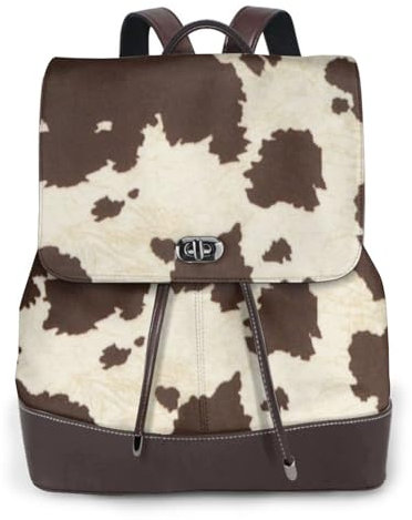 Jbyjbx Damen-Rucksack aus Leder mit Kuhfell-Aufdruck, schicker Rucksack, Schultertasche, sicher, Reisen, modisch, Schwarz, Einheitsgröße, Schwarz , One size