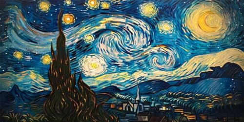 Pintura por Números para Adultos van Gogh Pintar por Numeros Niños Principiantes cielo estrellado,Kit de Pintura al óleo de Lienzo para con Pinceles,Paint by Numbers Pigmento Acrílico Regalo 60x120cm