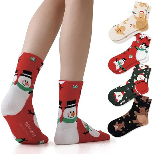 TAXTYHRE Weihnachtssocken Set, 4 Paare Christmas Socks, Kuschelsocken für Damen und Herren (B)