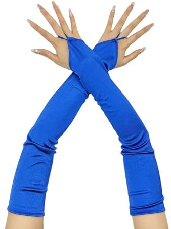 Whakano Fingerlose Handschuhe für Damen Frauen,Elegante Lange Handschuhe,1920er Jahre Opernhandschuhe,für Halloween,Bankett,Party,Hochzeit,Abschlussball,Cosplay,Tea Party Zubehör,Blau