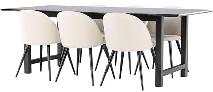 ebuy24 Oslo Essgruppe Esstisch 100x220cm schwarz und 6 Skagen Stuhl samt beige. Oslo im modernen skandinavischen Design – hochwertig, funktional und zeitlos. Das Esstischset „Oslo“ mit dem Esstisch