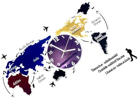 FUNOMOCYA Weltkarte Hängeuhr Wanduhr Karte Dekorative Uhr Für Zuhause Büro Wanduhr Kartenuhr Still Uhr