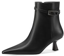 QUEEN HELENA Tronchetti Stivaletti a Punta con Tacco e Zip Laterale Donna K3471 (Nero Pu, Sistema Taglie Calzature EU, Adulto, Donna, Numero, Media, 35)