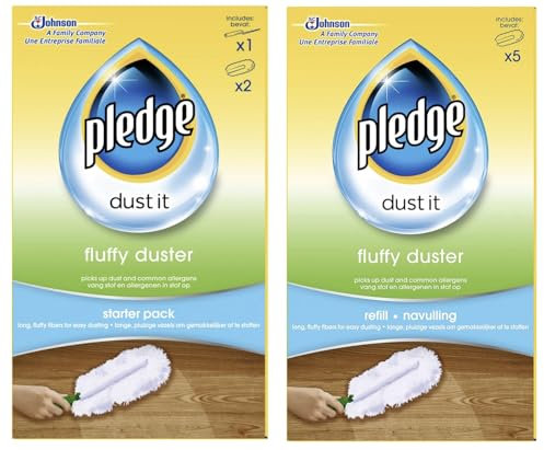 Dezpo | Dust It Fluffy Duster Starter Pack - 1 Handle & 2 Refills + 5 Refill Pack + FREE Dezpo Lint Free Cloth 300mm| Effortless Dust Removal for a Clean Home