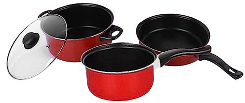 MAGICLULU 3piezas Conjunto De Utensilios Cocina Antiadherentes Sartén Olla Leche Rojo Multifuncional Para Uso Diario Hogar