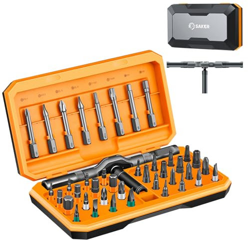 Saker 42 in 1 Magnetic Screwdriver Set, Multi Bit Ratchet Screwdriver Set with T Handle Storage Case for Furniture, Computer, Bicycle, Electronic Repair and DIY Gifts Orange