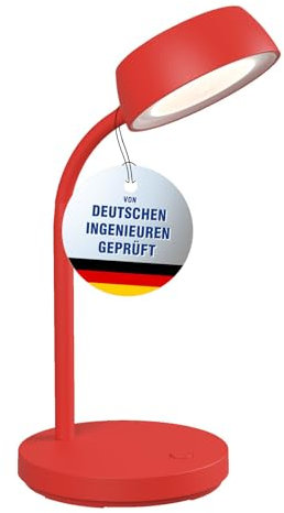 Maul Schreibtischlampe LED MAULabby | Kleine Schreibtischlampe mit Standfuß | Moderne Tischlampe für Schreibtisch, Büro | Flexible LED Lampe mit 3000K warmweißem LED Licht | Rot