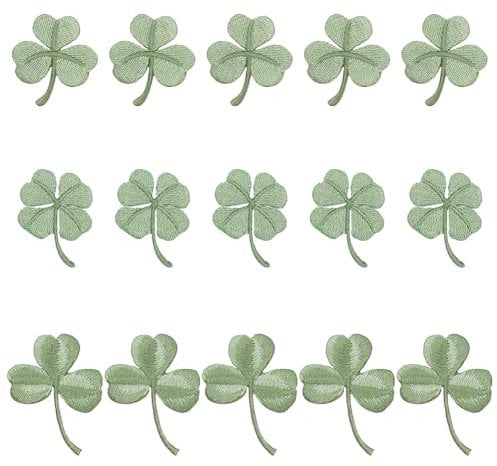 FREEBLOSS 15PCS Embroidered Clover Iron on Patches Embroidered Iron On Patches with Glue Clothing Patches Embroidered Patches for St. Patrick's Day Clothing Decor Clover Sewing on Patches
