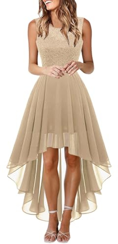 Duohropke Damen Spitzenkleid ärmellos Vorne Kurz Hinten Lang Unregelmäßig Ballkleid Festliche Chiffon Kleider mit Rundhalsausschnitt Neckholder Kleider
