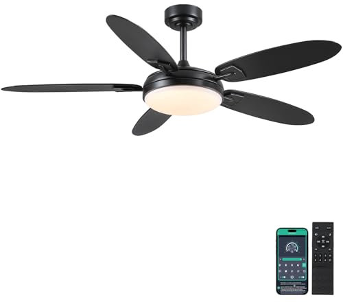 Surtime 137 cm Ventilatori a soffitto con luci e telecomando, Nero esterno con 3 colori dimmerabili e 6 velocità, Motore DC reversibile silenzioso, Moderno LED per soggiorno, patio, cucina