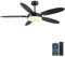 137 cm Ventiladores de techo con luces y control remoto, Ventilador exterior negro con 3 colores dimmables y 6 velocidades, Motor DC reversible silencioso, Moderno LED para salón, patio, cocina