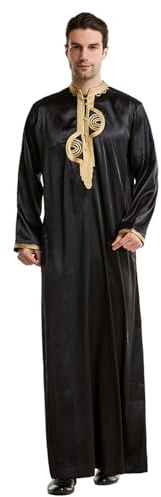 KRIPINC Kaftan Marocchino Ricamato, Abaya Caftano Uomo Abito Musulmano Uomo | Collo alla Coreana e Maniche Lunghe, con Tasca, Vestito Islamico Arabo Uomo per Quotidiano, Preghiera, Ramadan