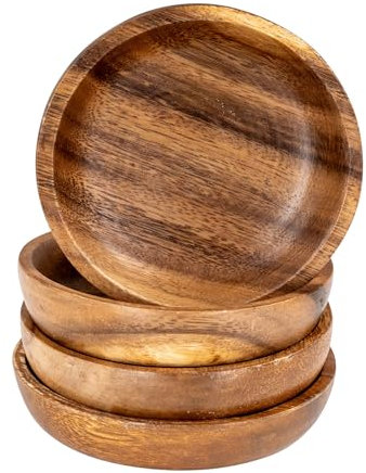 levandeo 4er Set Runde Teller Akazie Ø10cm Holzteller Snackteller Akazienholz Handgefertigt Dekoteller Deko Unikat Tischdeko Ablage
