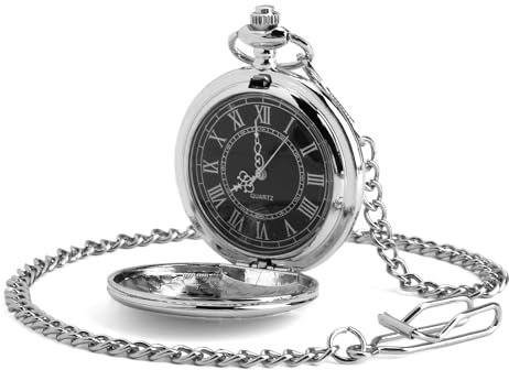 TIANXUAN Pocket Watch for Men Quartz Watch with Black Dial and Chain Stylish Modern Men Pocket Fob Watches Vintage Steel Roman Numerals Classic Smooth Gift for Christmas Birthday Anniversary New Year