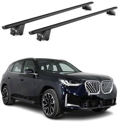 OMAC Dachträger für BMW X3 G45 2024-2026 Aluminium Schwarz | TÜV geprüft, bis 100 kg Traglast, T-Nut-Befestigung, für integrierte Dachreling geeignet, Querträger, Grundträger
