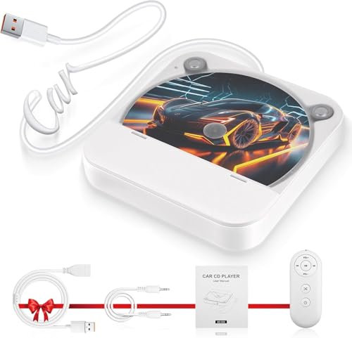 External Portable CD Player for Car, Universal CD Car Player USB Plug and Play, AUX Port, USB Extension Cable, for Vehicle, Laptop, TV, Computer, Android 4.4 and Above Navigation