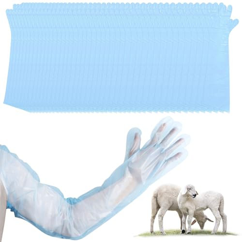LEKEFETO Langarm Veterinär Handschuh, 100pcsu Veterinär-Handschuhe,Dehnbare Einweghandschuhe, Handschuhe zur Viehbesamung, Veterinärhandschuhe Extra Lange Stulpe 90 cm