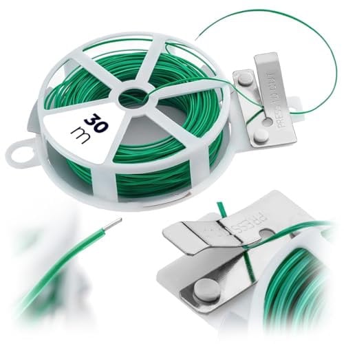 KADAX Alambre de jardín con cortador integrado, 30 metros, alambre verde en carrete, alambre para plantas para fijar plantas en el jardín, alambre para flores