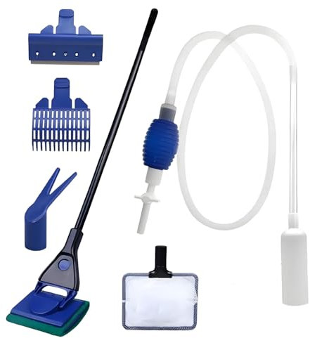Set Di Pulizia Per Acquario, Pulitore Di Ghiaia Per Acquari, Detergente Per Acquario Accessori, Cambio d'Acqua Per Acquario Detergente, Con 5 Accessori Rimovibili, Per Manutenzione Ordinaria