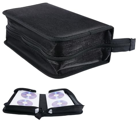 Yuedefly CD-Tasche, Disc-Organizer verschließbar mit Reißverschluss, 128 DVD fassende Hartplastik-CD-Box, Aufbewahrungshülle mit Schutzfunktion, DVD-Aufbewahrung (Schwarz)