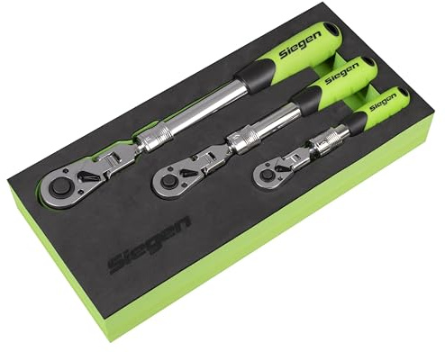 Sealey Siegen 3pc Extendable Flexi-Head Ratchet Wrench Set, with EVA Foam Storage Tray - S01297