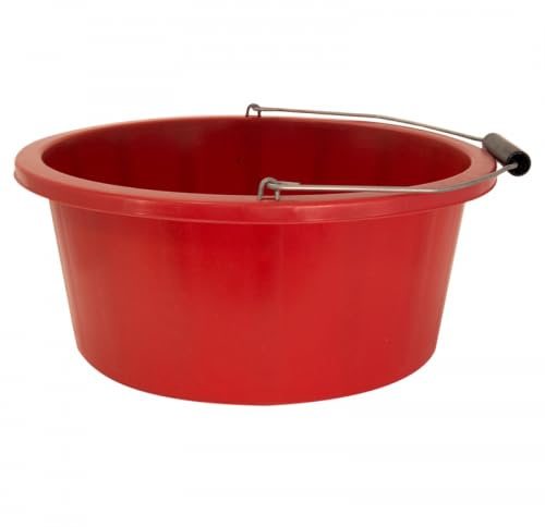 Shallow/Feeder Bucket – 15L (3 Gallon) Heavy-Duty Multi-Purpose Tub with Strong Gripper Handle-Stackable & Durable Variants-Stable for horses or plaster bucketRed Pack of 2