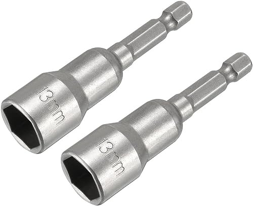 Shallho Lot de 2 clés à douille 13 mm, foret hexagonal magnétique 1/4, adaptateur de douille à six pans creux métriques, longueur 65 mm