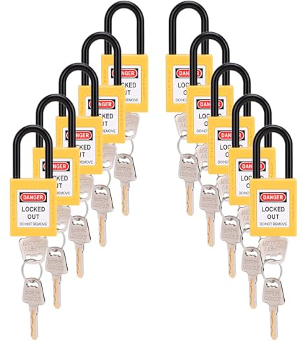 10PCS Lockout Tagout Locks, Safety Padlocks Lock Off Kit for Electricians | 38mm Electrical Padlocks Lock 2-Sided Labels, Insulation Outdoor Industrial Use Tag Out Stations and Devices, Yellow