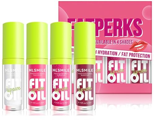 4 Stück Lipgloss Set, HAIYUU Moisturizing Lippenöl, Lip Oil Lip Gloss Lippenpflege Makeup Geschenke für Frauen Mädchen Langanhaltend Glossy Pflegende Lippen