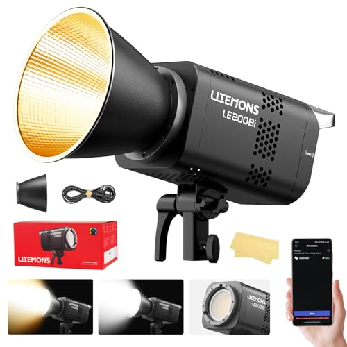 Godox Litemons LE200Bi LE200 Bi Luce Continua a LED Video Light 220W 2800K~6500K 57700 Lux/1 m TLCI/CRI≈98 Controllo Bluetooth 11 Effetti FX Attacco Bowens Videolight per Vlogging,YouTube (nero)
