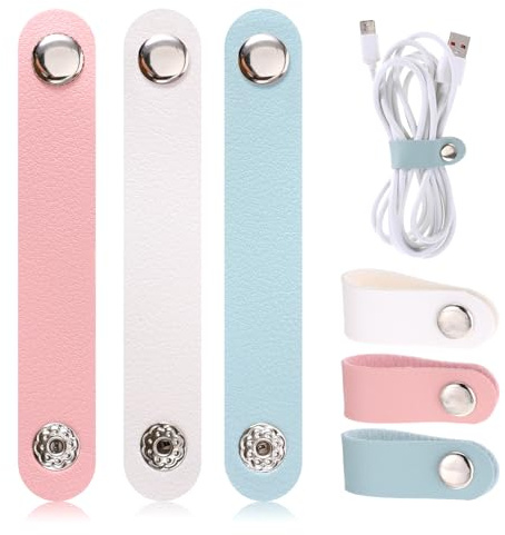 6 Pcs Cord Organizer, PU Leather Wire Organizer Management Reusable Cable Straps Clips Portable Cord Winder Keepers for Wire Ties Charging Cords Power Cords