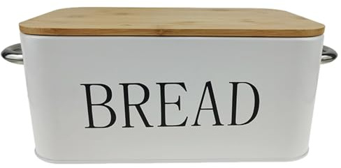 Jeorywoet 16 x 7 x 5 Caja de Pan de Metal Hierro Moderno de Alta Capacidad con Tapa de Tabla de Cortar de bambú Contenedor de Almacenamiento de Pan para mostrador de Cocina Vintage