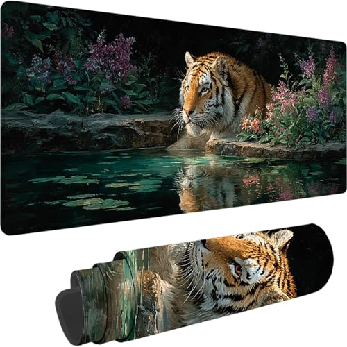 Schwarz Mauspad XXL 600 x 400 x 4 mm, Groß Gaming Mauspad Tier Vernähte Kanten Design, WassXerdicht Weiches Tuch Schreibtischunterlage, Mousepad mit rutschfeste Gummibasis für Büro Home Decor w-7895