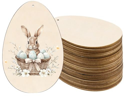 DAHI Große Holz Ostereier zu bemalen Ostern Holzanhänger Ostereier Deko DIY Basteln Holz Anhänger für Ostereier (Natural A-17 * 13cm/40pcs)