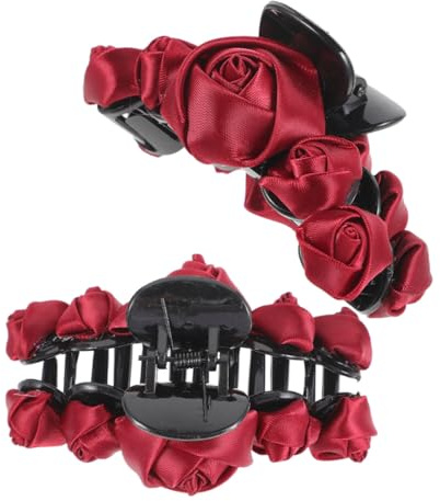 Alipis Lot de 2 Pinces à Cheveux Griffes Noires Motif Fleur Rose Rouge en Tissu Maintien Sûr pour Cheveux Fins et Épais Accessoires Saint-Valentin et Coiffures Quotidiennes pour