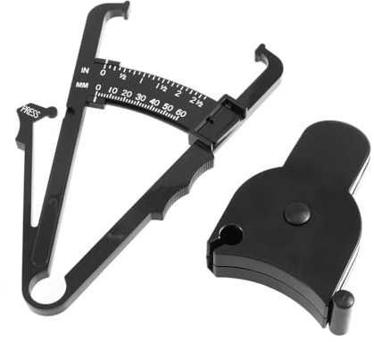 CFEWV 1 Satz [KÖRPERFETTMESSGERÄT UND UMFANGMAßBAND] - Körperfettzange und Körpermaßband, Caliper Körperfettzange, Doppelskala, Messbereich 0-70 Mm, Zur Messung des Körperfettanteils. (Schwarz, B)
