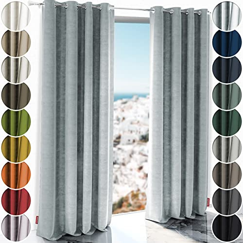 Schuette® Verdunkelungs-Vorhang Gardine mit Ösen ● Millenium Velvet: Koala Shade (Grau) ● 130x130 cm Höhe x Breite (1 Stück) ● Knitterfrei Pflegeleicht Thermo Blickdicht & stark Abdunkelnd