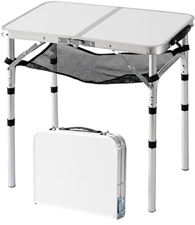 Relaxdays Campingtisch, klappbar, höhenverstellbar, HxBxT:60x60x40 cm, weiß | Aluminium, MDF, wetterfest, Gartentisch