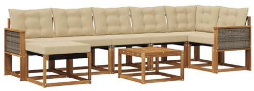 vidaXL Outdoor-Sofagarnitur mit Kissen 8 pcs Natur und Beige, Moderne Minimalistische Gartenlounge, Robuste wetterfeste Möbel, Bequeme Texilene Couch, Sitzplatz für den Garten