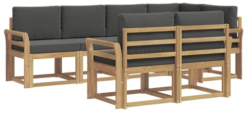 vidaXL Outdoor-Sofagarnitur 7 pcs Weiß und Anthrazit Polyester, Stylisches Outdoor-Sofa-Set, Moderne Gartenmöbel, wetterfestes Akazienholz, modulares Sitzen für Terrasse und Lounge