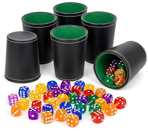 ZOVRIXIA Juego de Dados de Cuero, 6 Dice Set con 36 Dados | (15 mm), para Juegos de Dados, Juegos de Mesa, Fiestas, Noches de Juegos, Home Liars, Bar, Acampada (Verde)