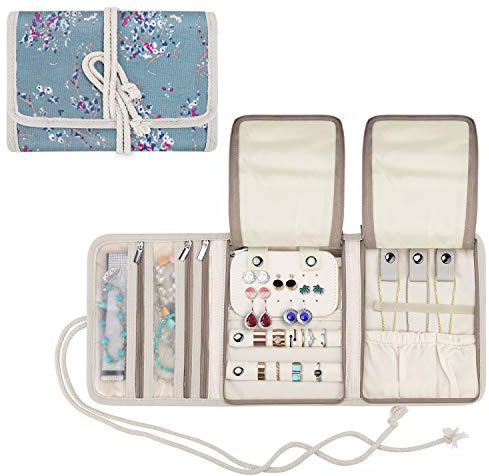 Teamoy Travel Jewelry Case Organizer, Jewelry Roll for Women, Plum Flowers