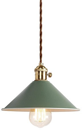 Azanaz Pendelleuchte Hängeleuchte Leuchten Φ 20.5cm mit für E27 Leuchtmittel, Außen Grün und Innen Weiß, für Wohnzimmer Esszimmer Restaurant Keller Untergeschoss usw